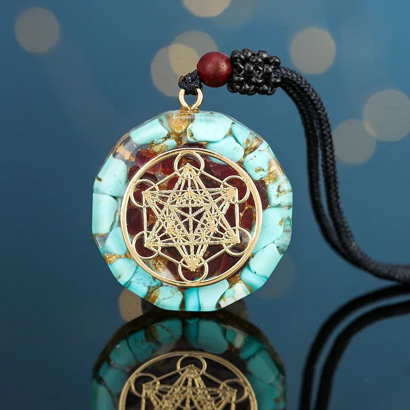 Orgonite Energy Lotus Pendant Necklace Turquoises Reiki Om Yoga Healing EMF Resin Sri Yantra Necklace Jewelry Gifts Drop 250729