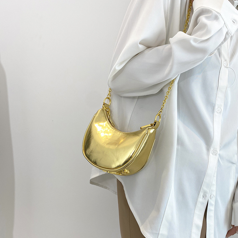 Spring and Summer Original Niche Laser Women's Bag Armpit Dumpling Bag Women's Mini Crescent Shoulder Bag Chain Handbag2025