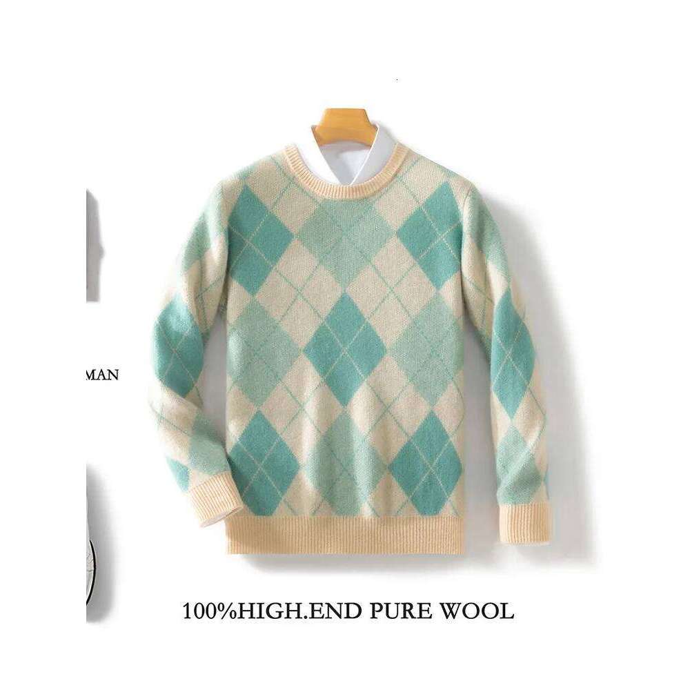 Men's 100% Merino Wool Multicolor Sweater Round Neck Knitted Pullover Cashmere Thickening Tops Long Sleeve Jumpers Autumn Winter MDNG