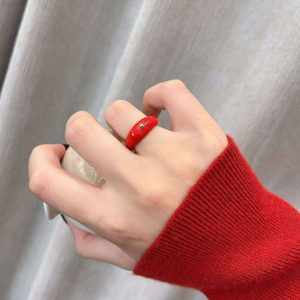 Anchor Red Drop Glaze Earrings for Women, Autumn and Winter Elegant High-end Sense Stud Earrings, Niche Design Hoop Rings f89