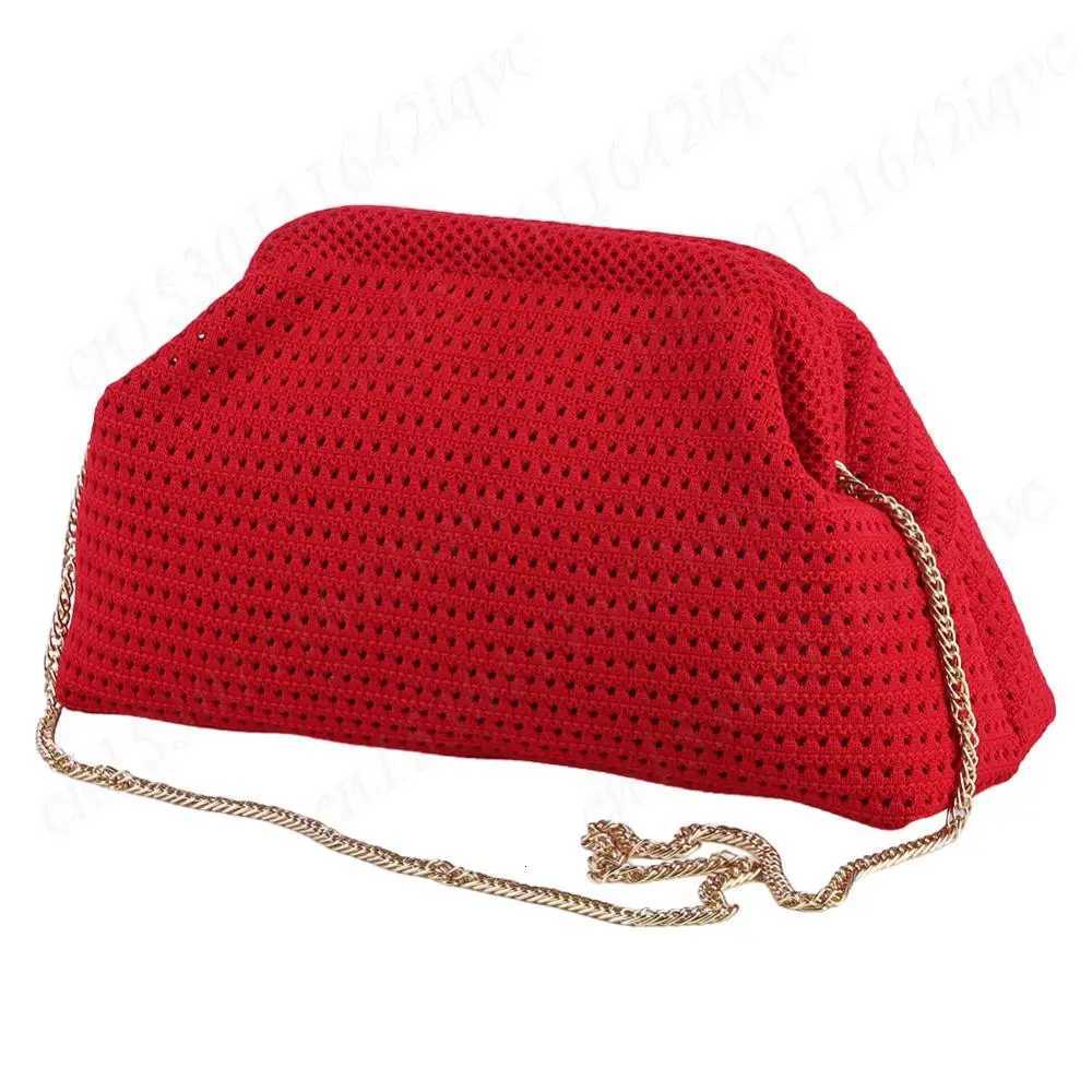 Women Crochet Solid Color Fashion Cloud Pouch Adjustable Shoulder Crossbody Bag Summer Woven Purse Dumpling Pouch Handbag Y250729