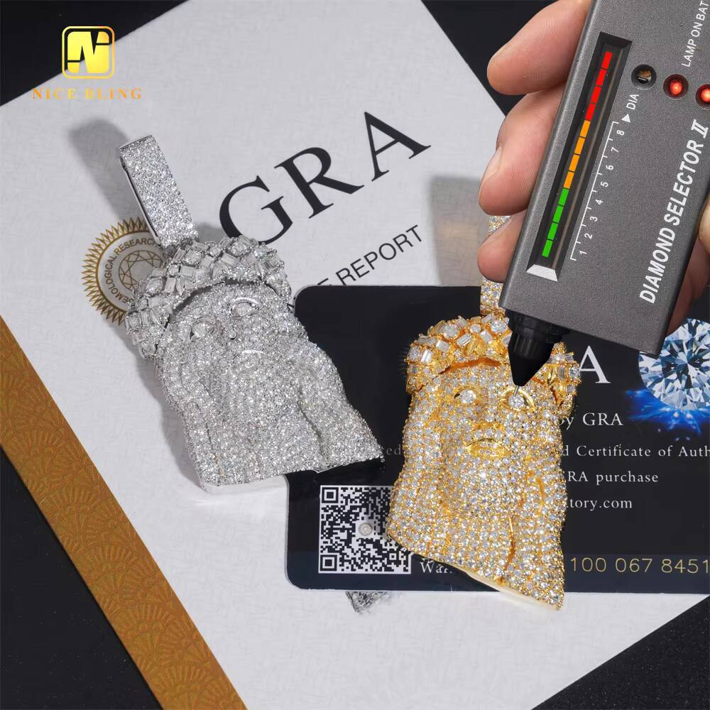 Top Quality Custom Iced Out Hip Hop Men Jewelry Pendant Baguette Ronud Cut VVS Moissanite Full Diamond 925 Silver Jesus Pendant