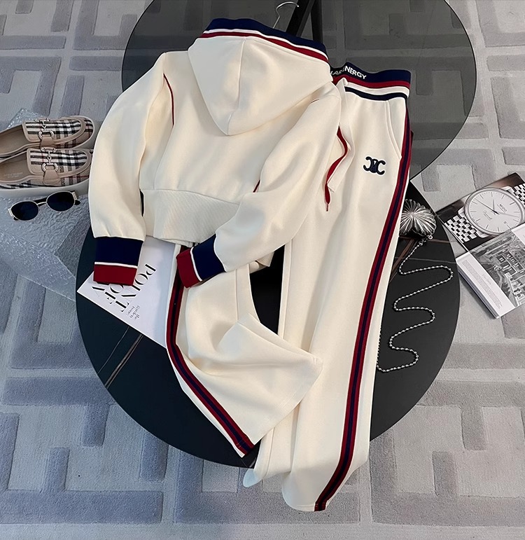 High-End Brand Women's Casual Sportswear Set 2025 New Spring Stylish European Design Hooded Sweatshirt Straight-Leg Pants Two-Piece Outfit