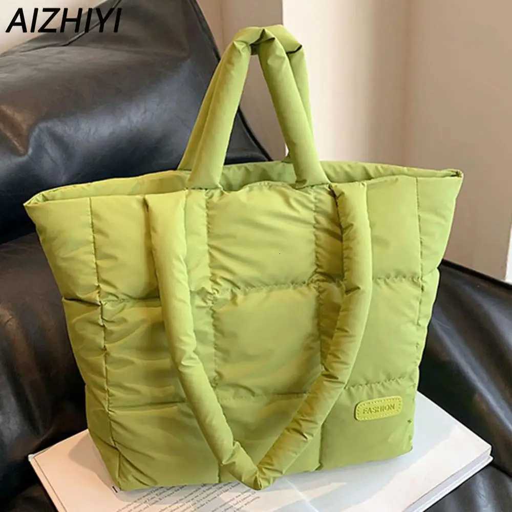 100% Cotton Padded Shoulder Bag for Women Puffer Tote Bag Quilted Puffy Handbag Purse Large Tote Cloud Bag Fem Casual Shopping Bag Y250730