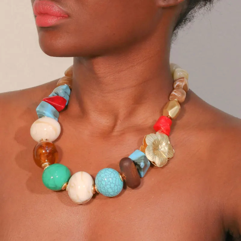 Statement Boho Necklace with Colorful Beads Handmade for Women Trendy Party Jewelry 250729