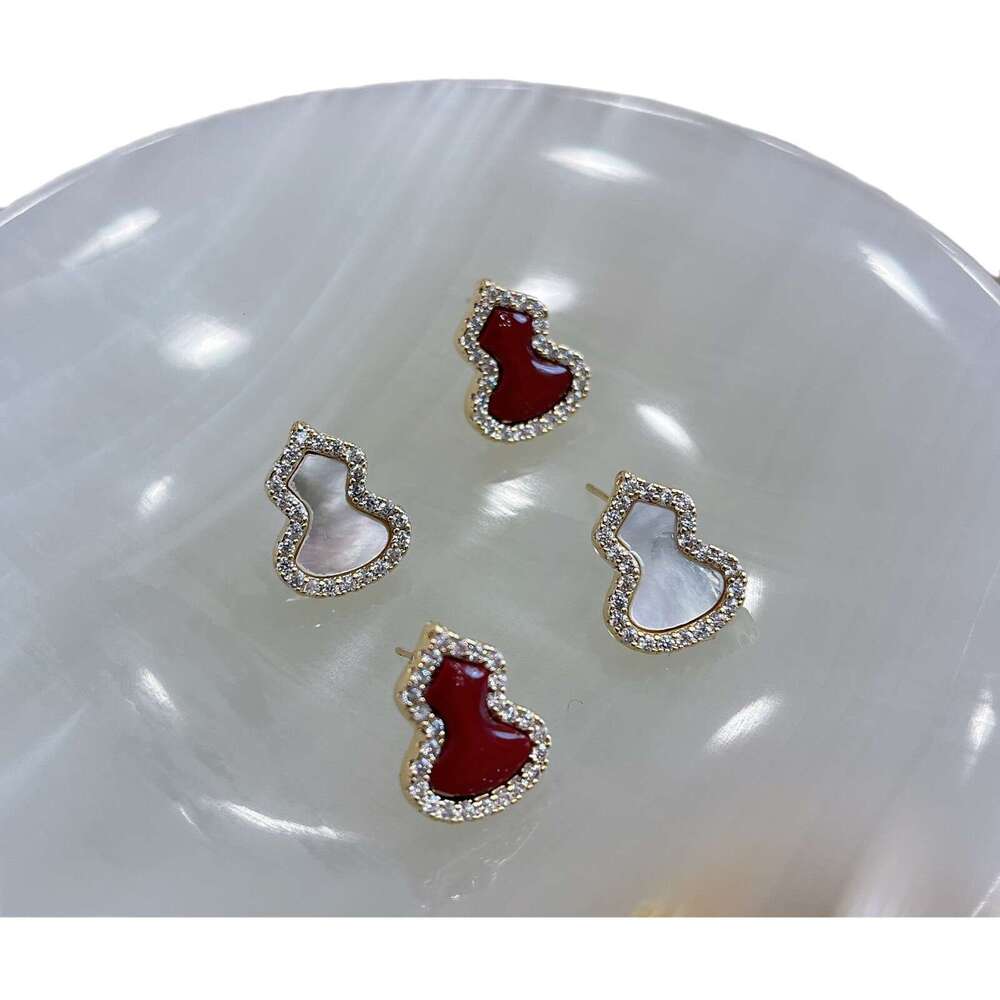 Classic Gourd High-end Niche Design Gentle Temperament Red Small and Exquisite New Chinese Style Earrings 377