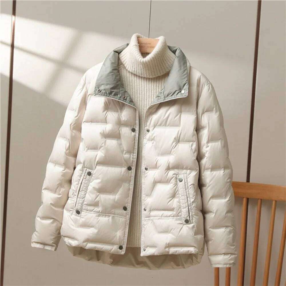Designer Clothing 2025 Autumn Winter Women White Duck Down Coat Casual Lapel Single Breasted Jacket Fashion Light Puffer Parka Outwear