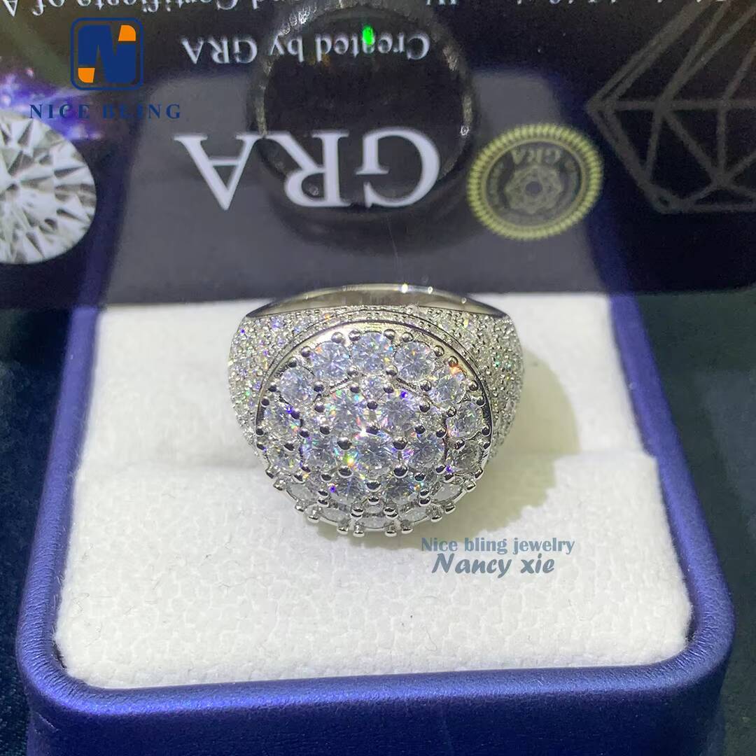 Iced Out Pass Diamond Tester Jewelry Men 925 Sterling Silver Vvs Moissanite Hip Hop Ring