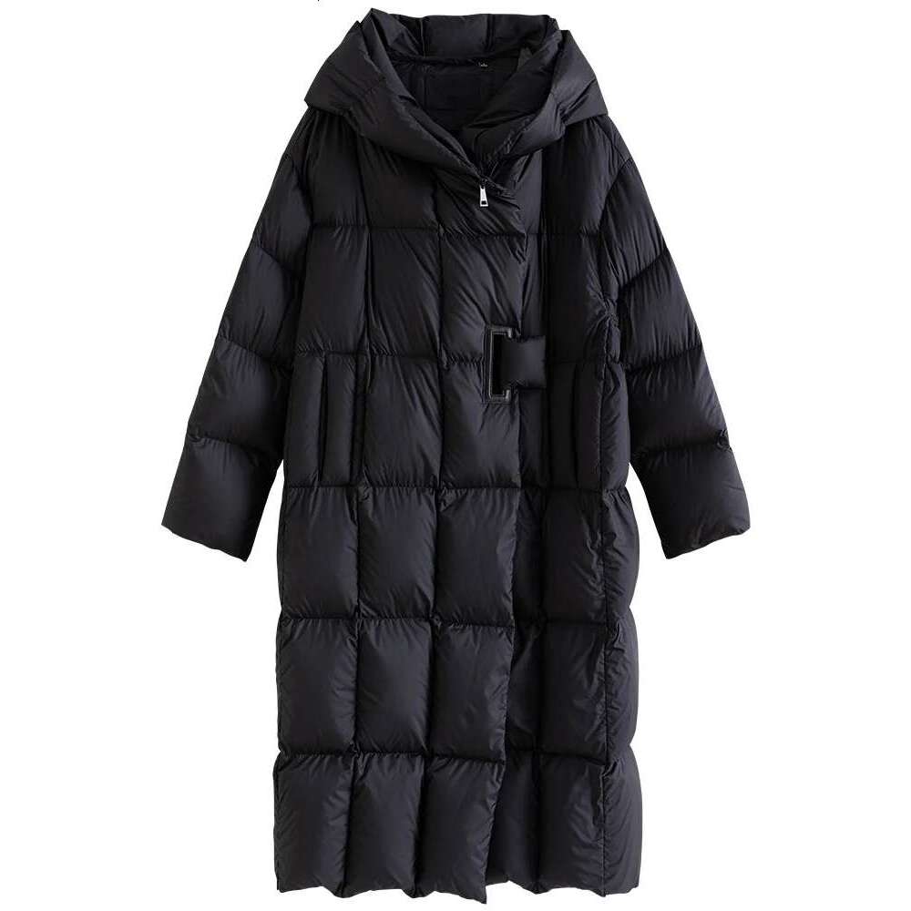 Designer Clothing 2025 DUSHU 274G Filling Capacity Hooded Jacket Winter Fashionable Simple Thicken Down Coats Black Women Casual Loose