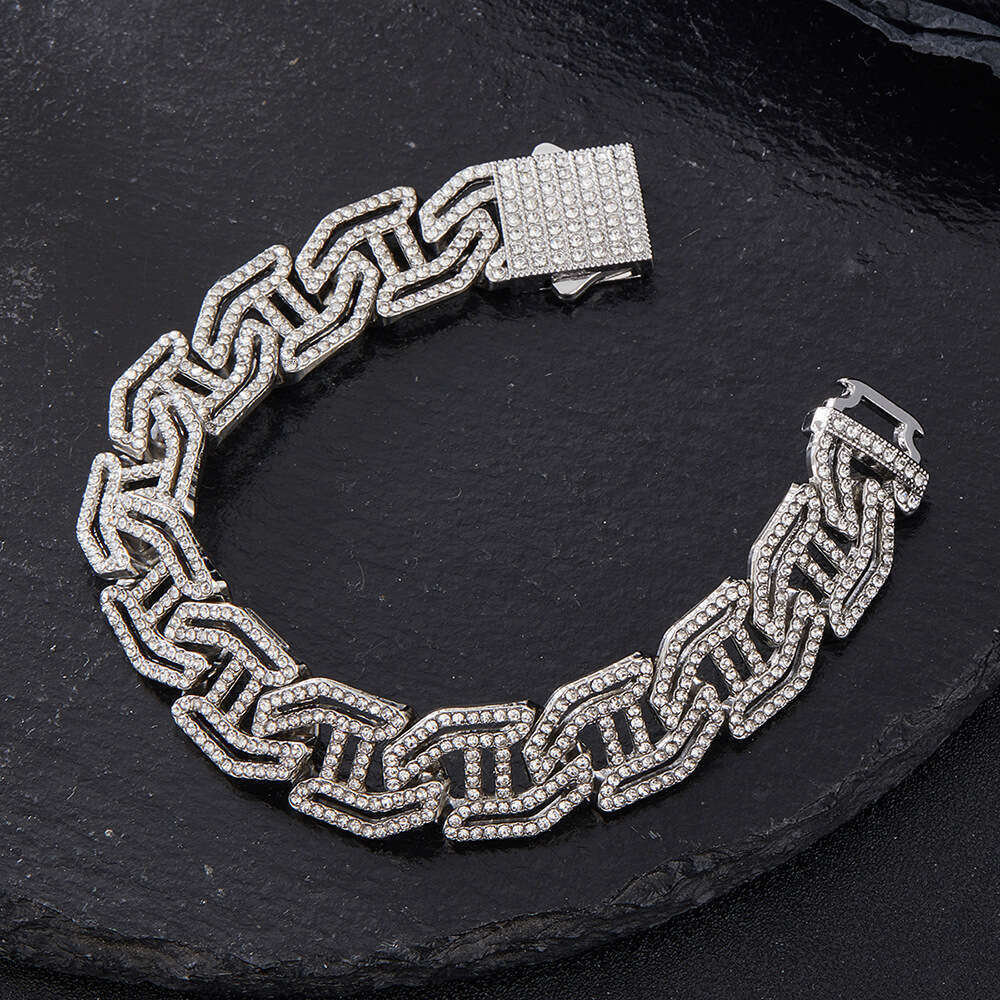 Full Dia Cuban Chain Bracelet Set Fashion Multi-Specification Alloy Rhinestone Hip-Hop Accessories
