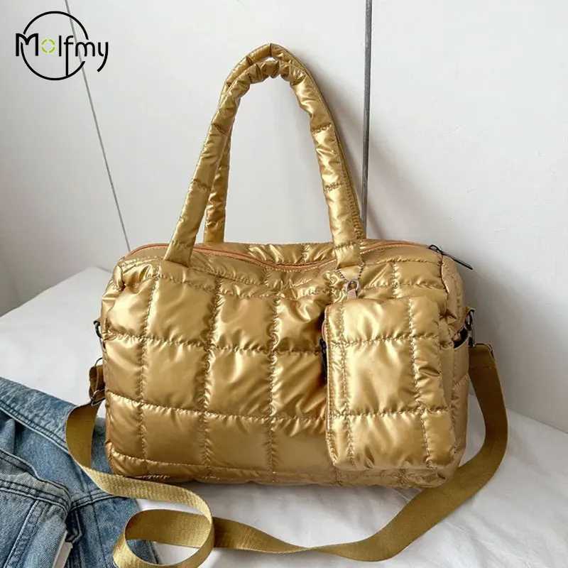 2pcs Luxury Space Bag Padded Cotton Handbag Big Capacity Shoulder Bags Waterproof Nylon Travel Down Crossbody Handbag Purse Bag Y250730