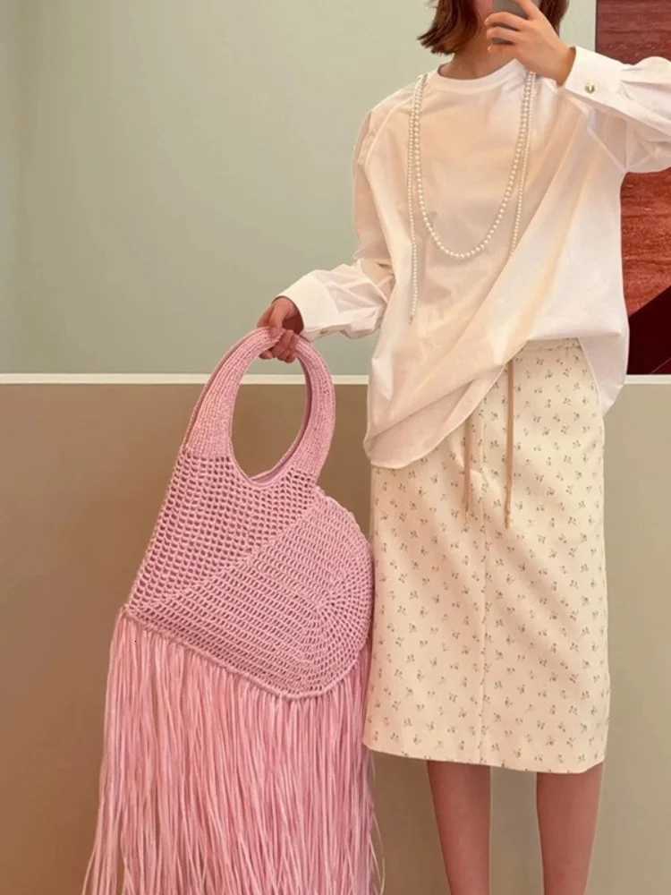 FIRMRANCH Handmade Knitted Long Tassel Handbag For Women With Personality Trend Sweet Love Shape Single Shoulder Armpit Bag Pink Y250729