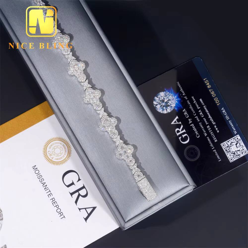 Nice Bling New Design Ice Out Diamond Jewelry 13MM Moissanite Bracelet 925 Sterling Silver Hip Hop Cuban Link Chain Bracelet