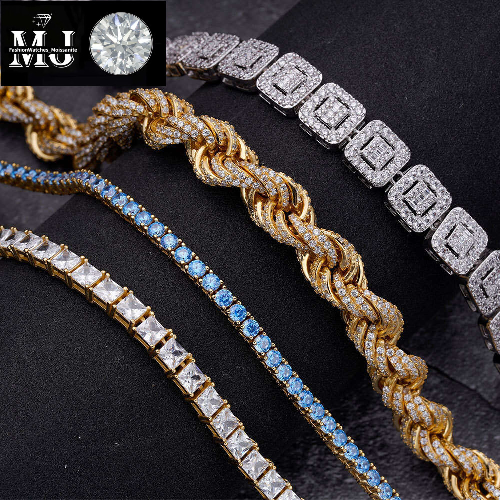 necklace moissanite chain Hip Hop Sier VVS D Color Moissanite Bracelet Bangle Anklet Necklace Choker Men Jewelry Iced Out Rope Chai