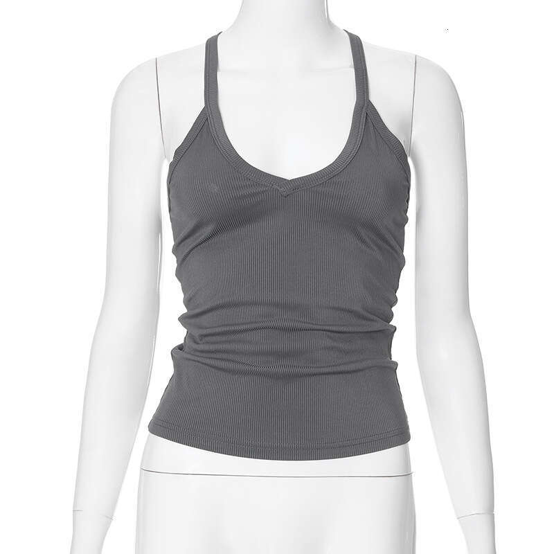 M23tp770 Women's Summer New Solid Color Halter Neck Backless Tank Top T-Shirt B5