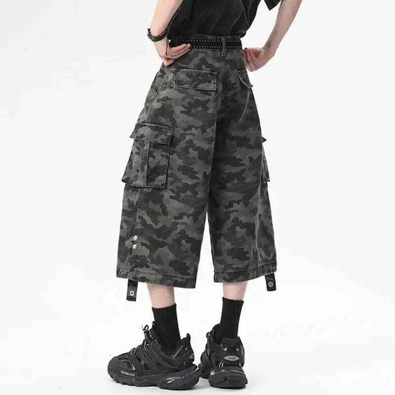 IEFB High Street Men's Denim Shorts New Summer Large Pockets Design Multi Buttons Male Straight American Style Bottoms 9W1672