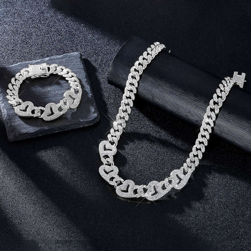 Hot Item for Men 13mm Classic Full Dia Cuban Chain Heart Splicing Necklace