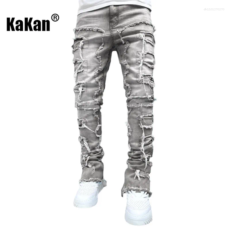 Lanjia- Men's Jeans Kakan - Elastic Patch Y2k Clothes Street Fashion Straight Leg Pants Long Man Brand C41e5
