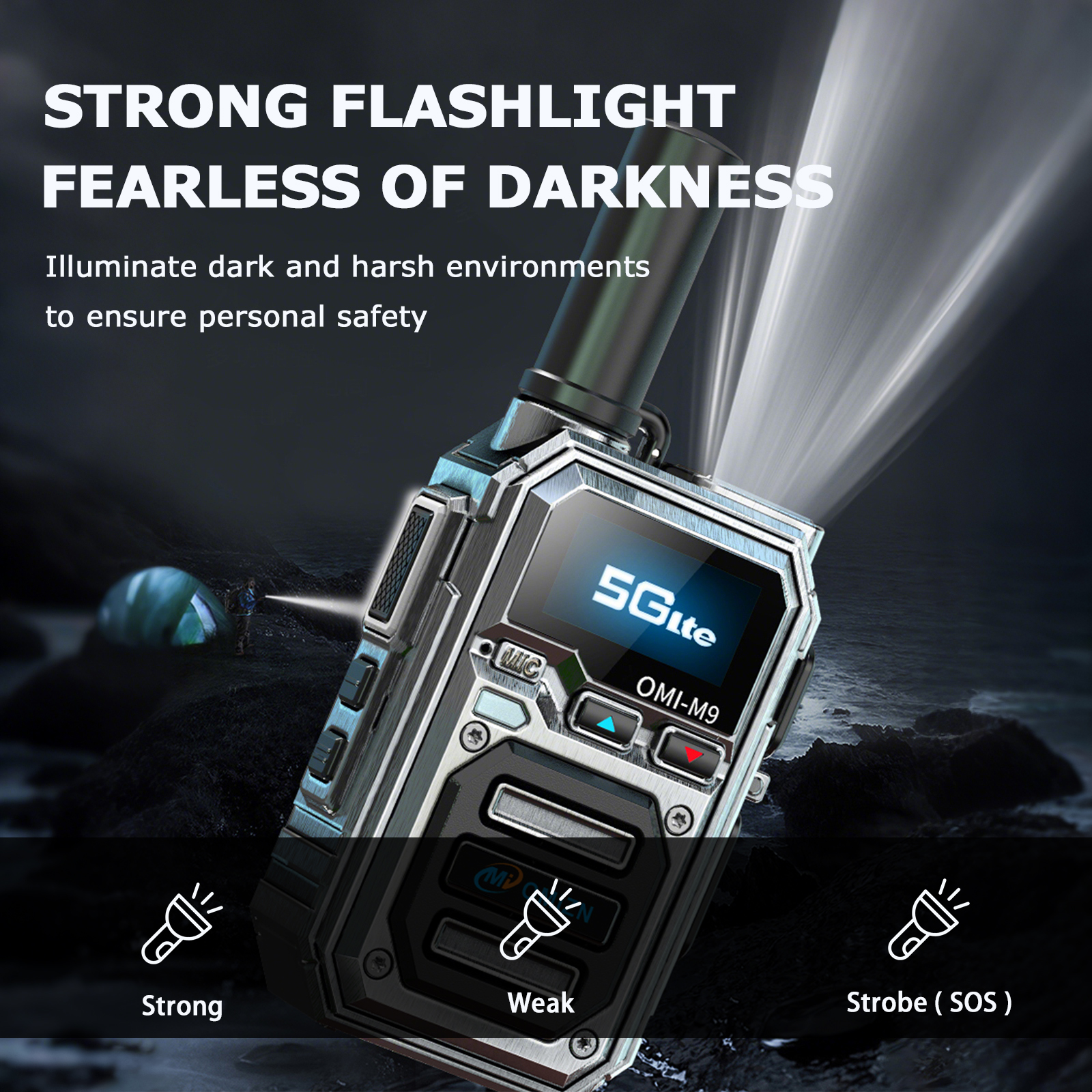 OMIZN M9 4G PoC Global Walkie Talkie Unlimited Range AES256 Type-C Charger AI Noise Reduction IP65 200CH Pre-installed SIM Card 10000 Miles Silver