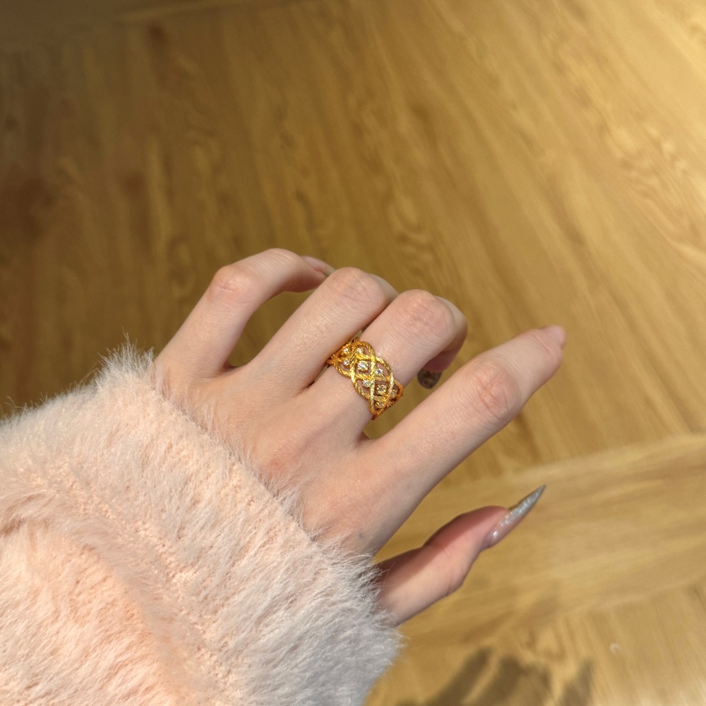 925 silver Elegant Weaved Ladies' Ring Set With Sparkling Cubic Zirconias,flower basket shape 22k gold plated,width:10.9mm,weight:4.2g,CZ:5A