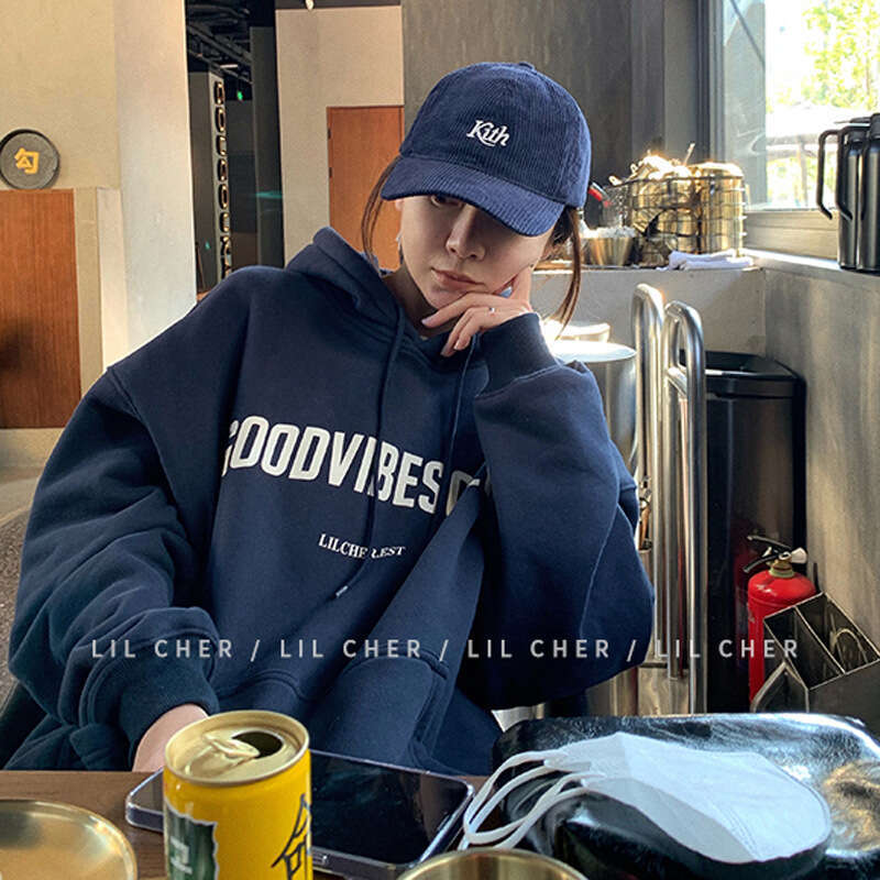 Autumn Winter New Thickened Fleece Printed For Women Ins Style Pullover Loose Hooded 30% Cotton Sweatshirt B5