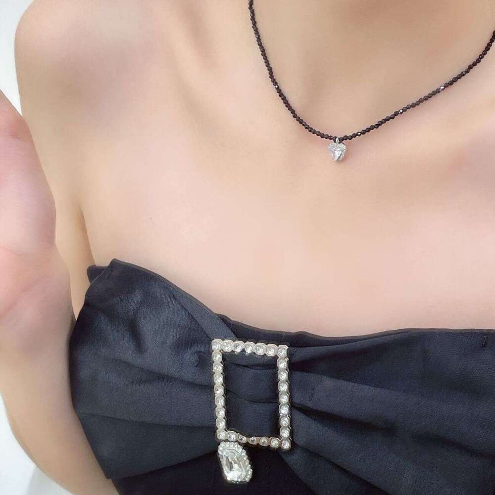 Black Bead Obsidian Necklace Accessory Light Niche High-End Versatile Simple Collarbone Chain Sweet Cool Choker for Women 98a