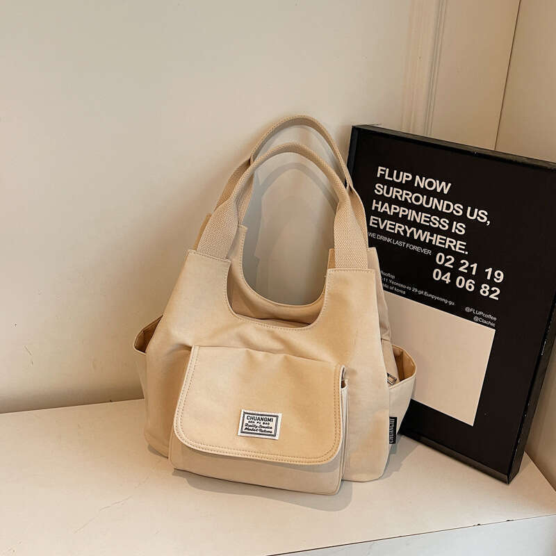 Commuting Ins Niche Design Handheld Canvas Simple Solid Color Casual Versatile Tote Bag for Women