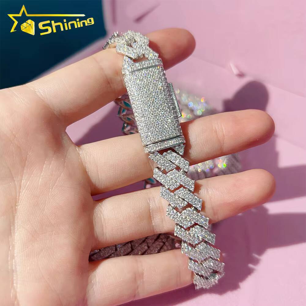 Hot Sale Dropshipping 13mm 2rows Vvs Moissnaite Iced Out Hip Hop Jewelry Moissanite Cuban Chain