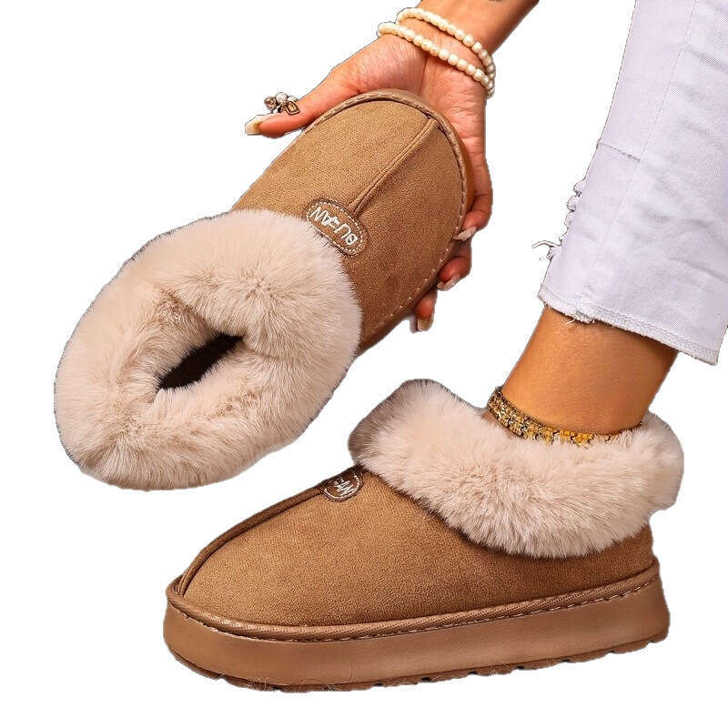New Cotton Slippers Warm Thickened Couple Style Simple Autumn Winter Indoor Half-Wrapped Heel Home