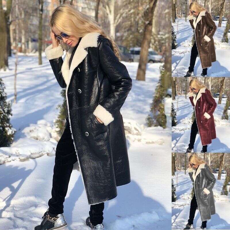 Women's Slim Long Sleeve Rabbit Hair Patchwork Coat