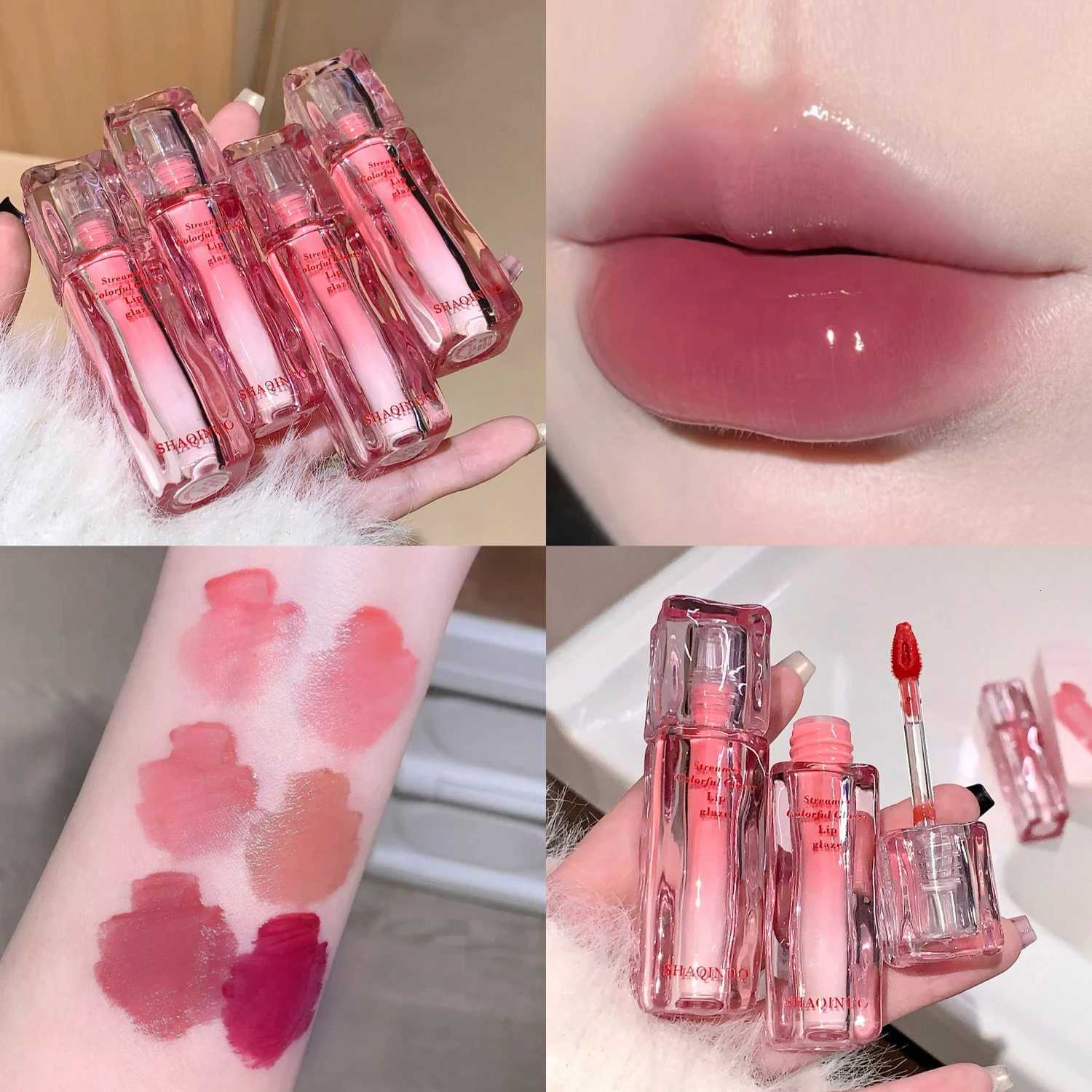 Water Gloss Mirror Lip Glaze Moisturizing Plump Lips Tinted Not Easy To Stick To The Cup Red Lipstick Liquid Long-Lasting Makeup G250728