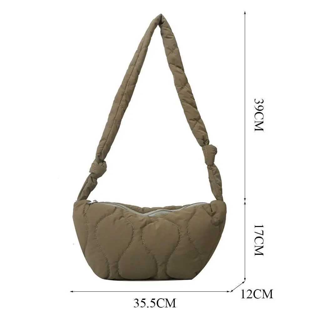 Large Capacity Shoulder Bags Down Cotton Padded Underarm Bags Solid Color Quilted Tote Bag Puffy Handbags Wen Shopping Bag Y250730