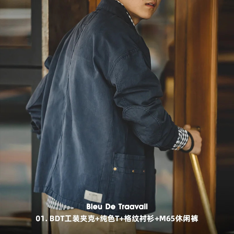 Maden Autumn Navy Blue Hunting Jacket for Men Turndown Collar Asymmetrical Multipocket Cotton Casual Outerwear Coat Loosefit 250730