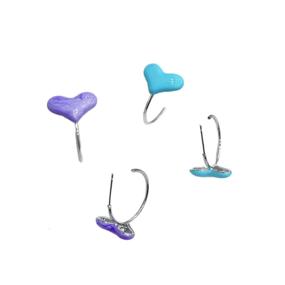Purple Blue Style Hoop Structure Heart Decoration Simple Fashion 2025 Spring New Earrings cf6