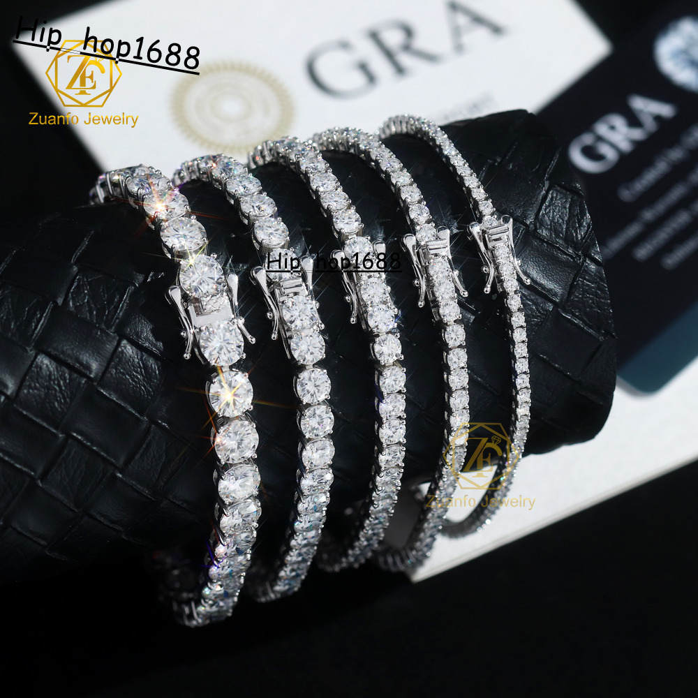 925 Sterling Silver Vvs Moissanite Chain 2mm 3mm 4mm 5mm White Gold Women Men Fine Jewelry Gifts Gra Lab Diamond Tennis Bracelet