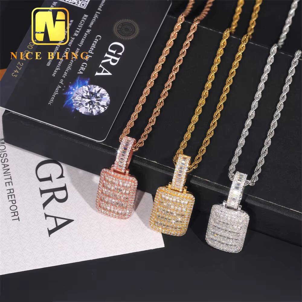 Custom Iced Out Baguette Diamond Hip Hop Moissanite Jewelry Pendant 925 Sterling Silver VVS Moissanite Hip Hop Style Pendant