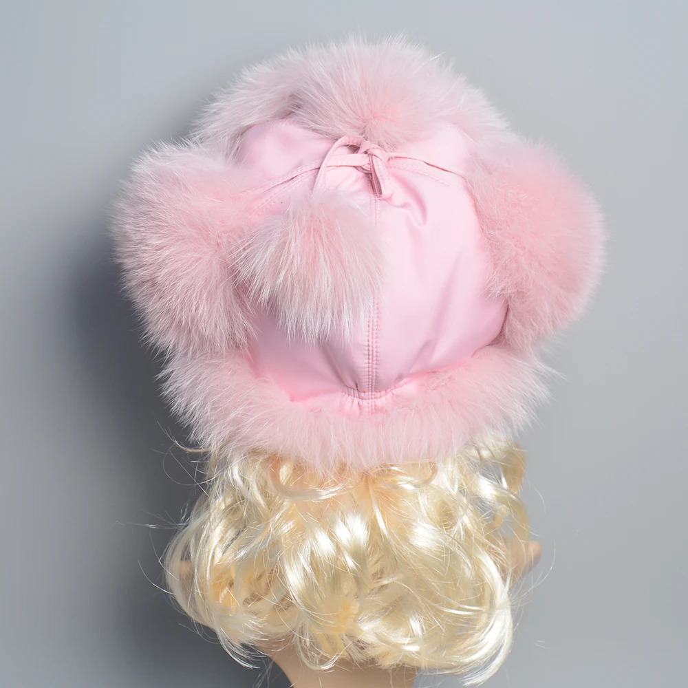 Natural Fox Fur Russian Aviation Hat with Ears Ushanka Women Winter Warm Fluffy Stylish Female Beanie Fashion Fur Hats 250724