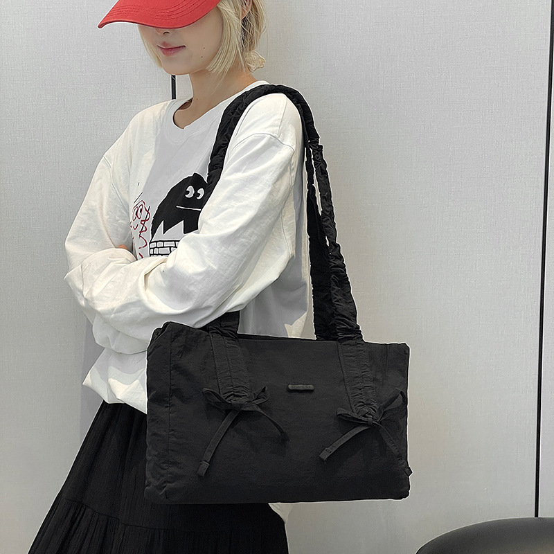 Colorful Fox Han So-hee Style Sweet Fresh Pleated Bowknot Single Shoulder Women's Bag Large Capacity Drawstring ddmymoon