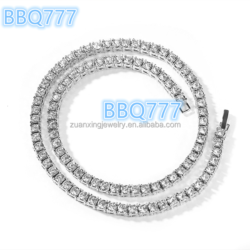 GRA Certified Silver Moissanite TennisChain Necklace with VVS Diamond 2mm-5mm Link Chain in D Color