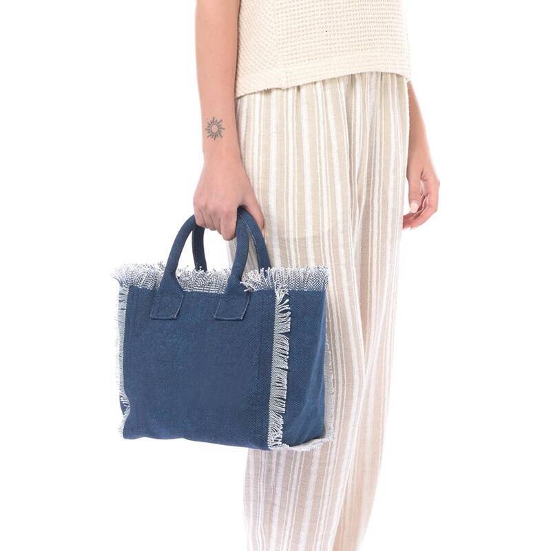 Solid Color Simple Fashion Design Women's Tassels Handbag Large Capacity Canvas Beach Brand Medium Size Tote Bag