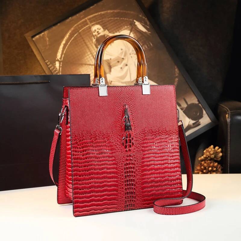 Genuine Leather Women Bags Brand Handbags Mother Tote Crocodile Pattern Fashion Shoulder Messenger Bag Trend Vertical