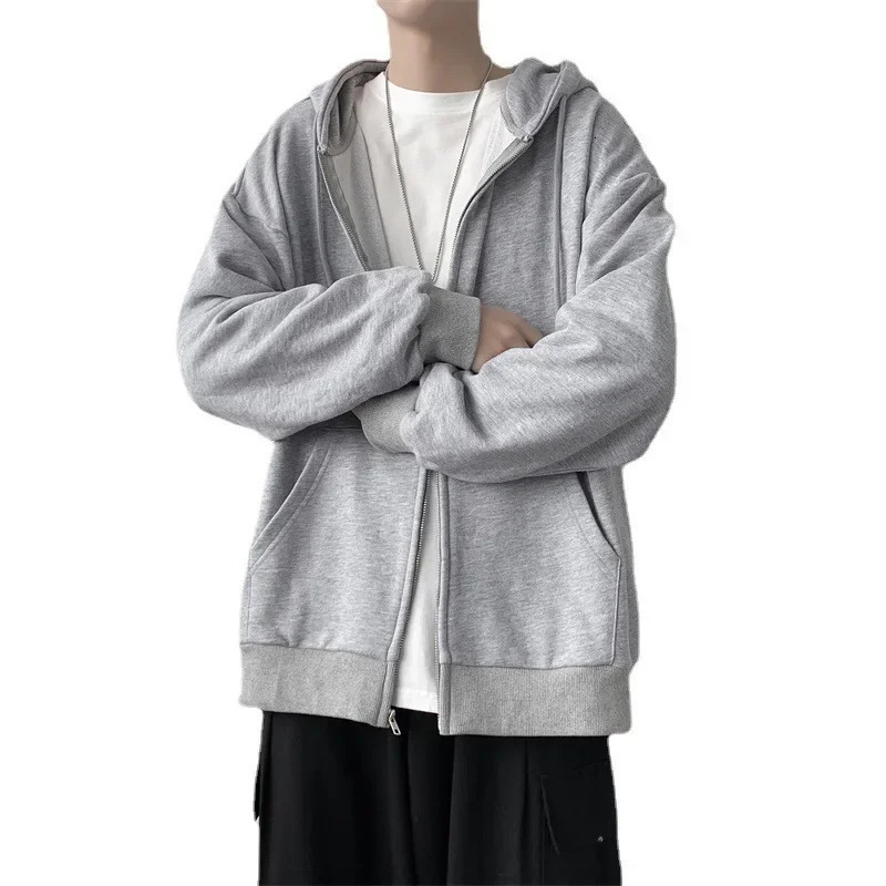 Mens LooseFit Cardigan Sweatshirt Autumn Korean Style Versatile Casual Hooded Top Student Sports Jacket 250729