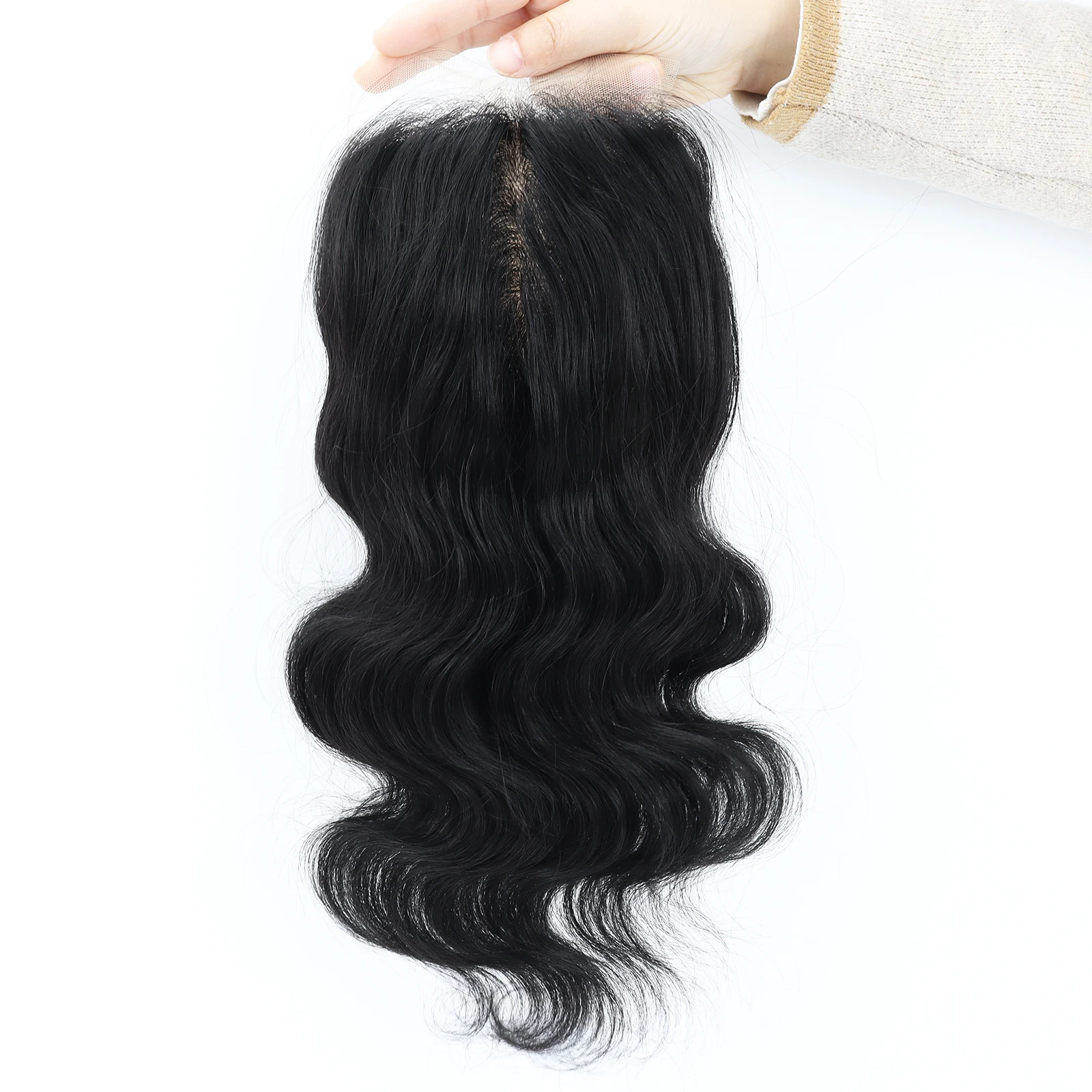 Silk Base Lace Closure with Clips in Body Wave Virgin European Human Hair Topper for Women Silk Top Real Hair Toupee 12x13cm black brown