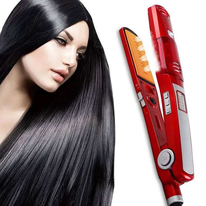 Profesional Strong Steam Straightener Portable Salon Wide Hair Care 2 in 1 Flat and Curling Iron