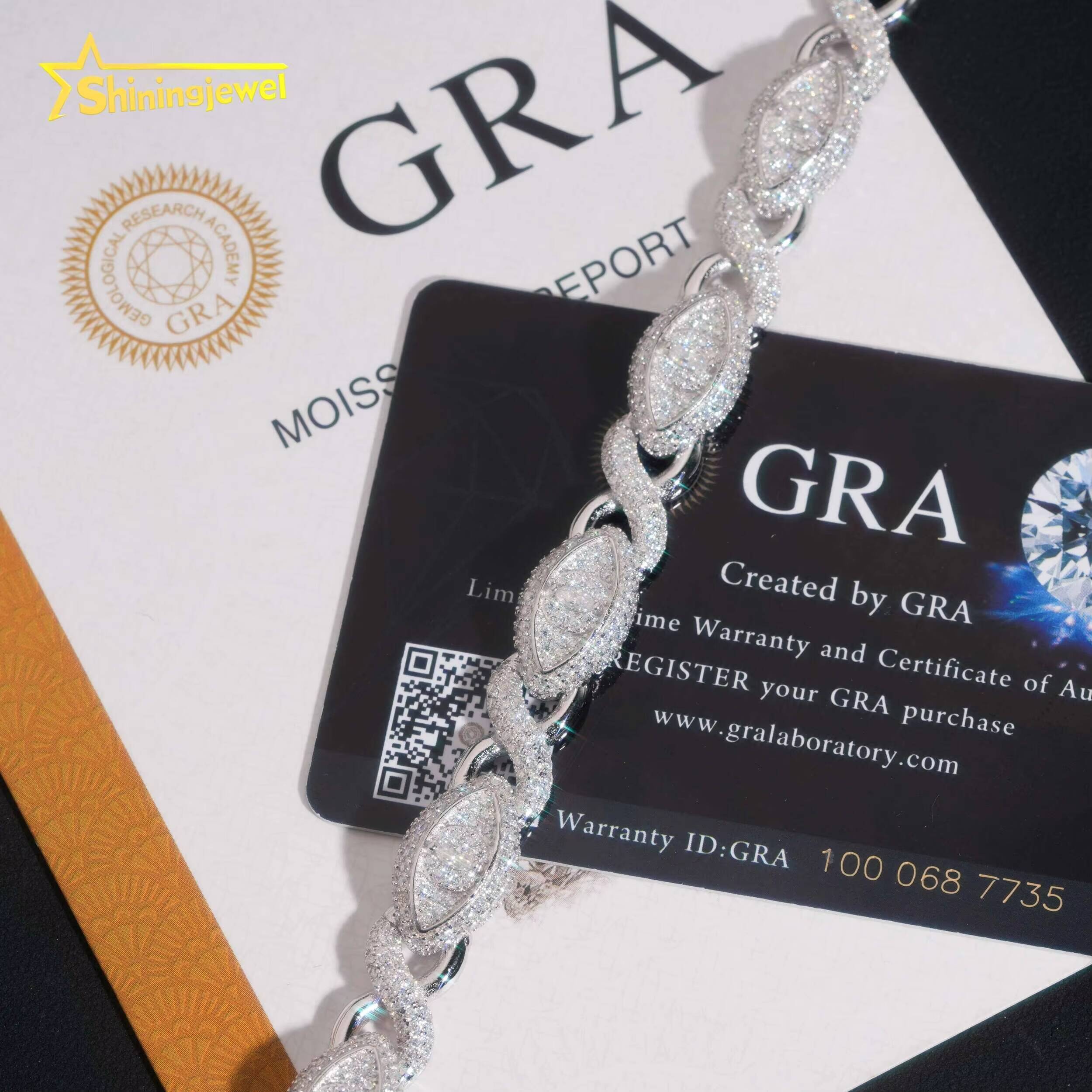 925 Silver Moissanite Cuff Bracelet for Unisex Fashion Diamond Cut Cuban Chain Iced Out Silver Hip Hop Jewelry