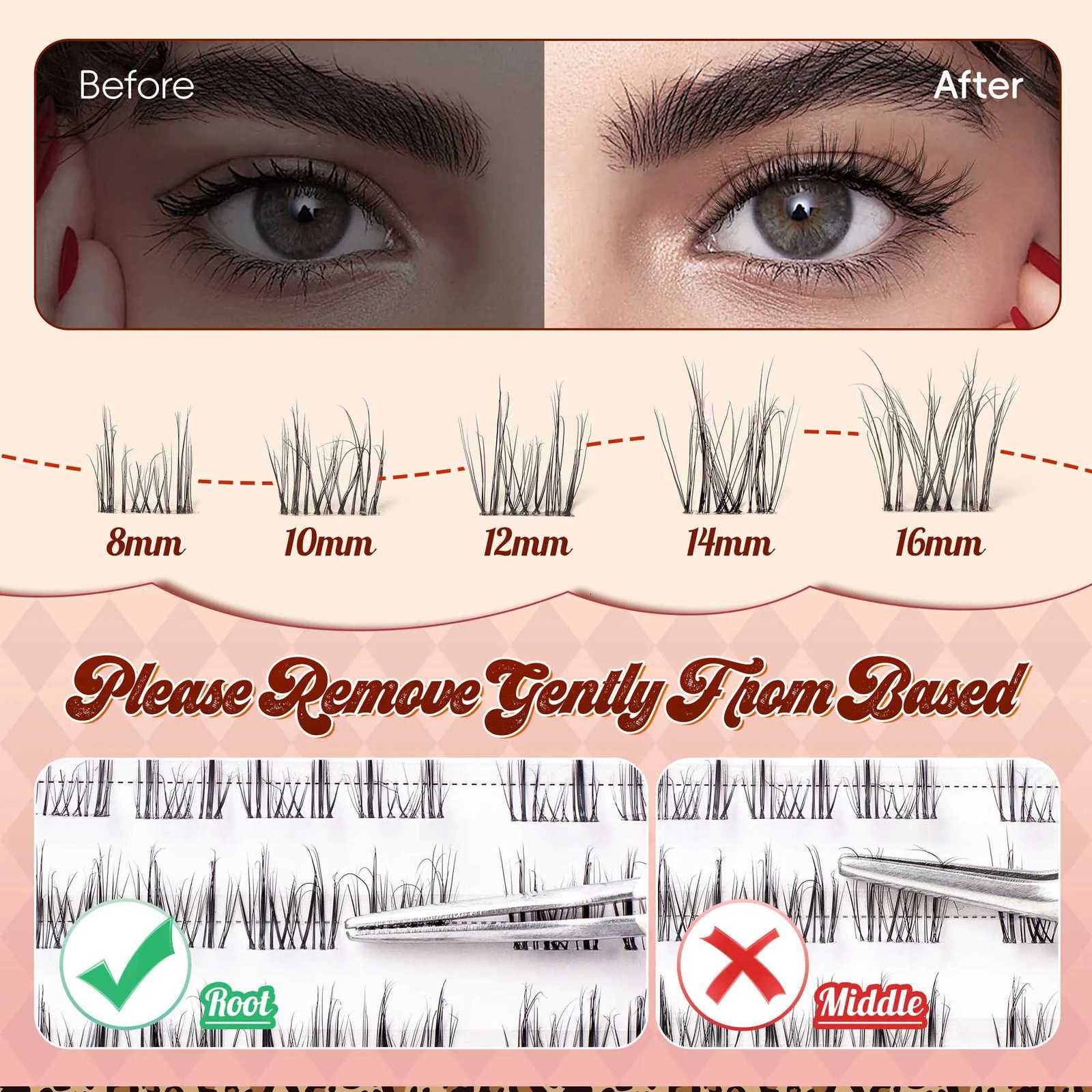0.05mm PBT Fiber Eyelash Clusters 0.1mm Superfine Invisible Band D Curl DIY Lash Extension 8-16mm Individual Lashes Z250730