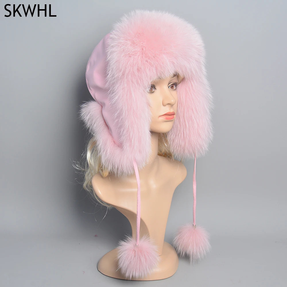 Natural Fox Fur Russian Aviation Hat with Ears Ushanka Women Winter Warm Fluffy Stylish Female Beanie Fashion Fur Hats 250724