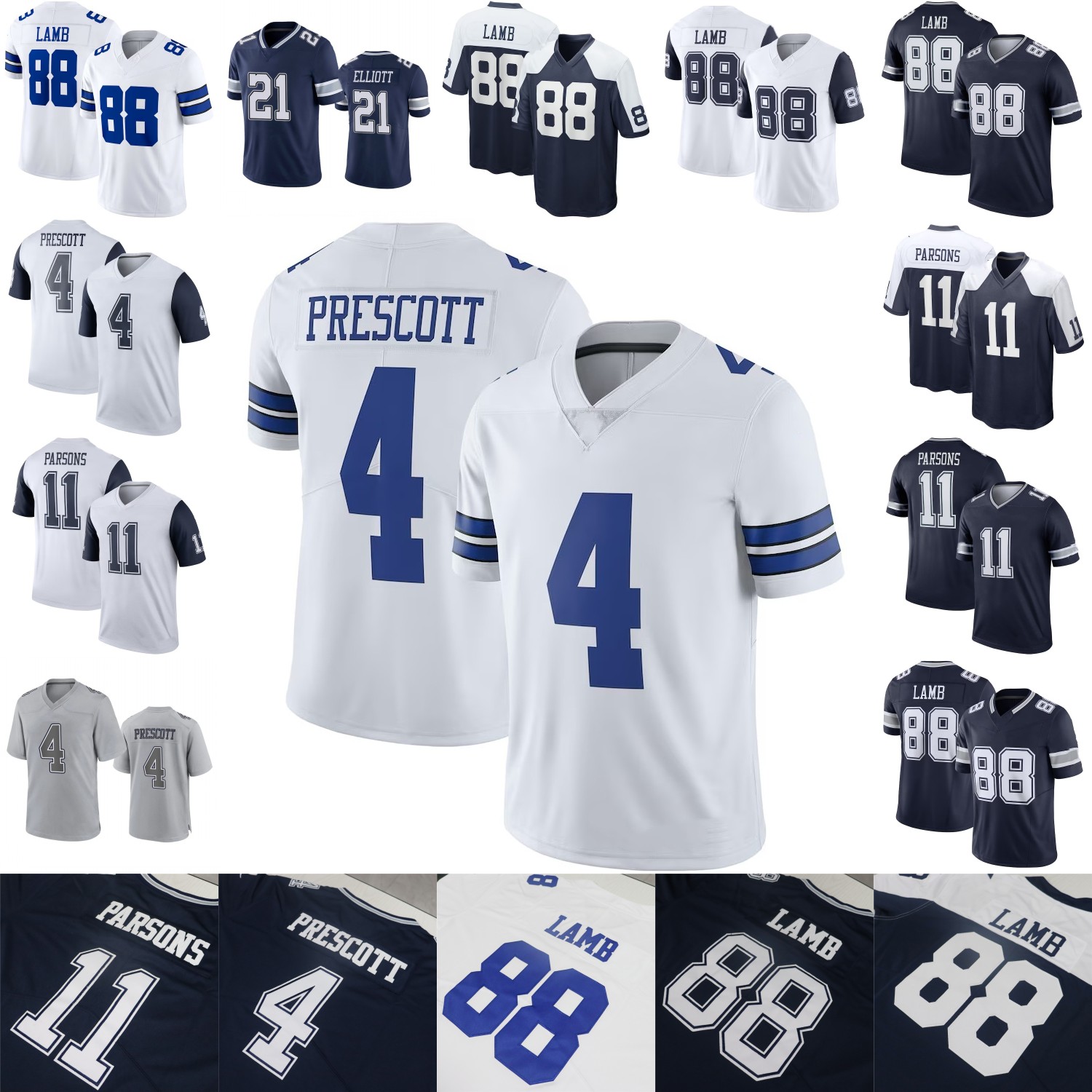 Custom Football Jersey 88 CeeDee Lamb 11 Micah Parsons 4 Dak Prescott Emmitt Smith George Pickens Trevon Diggs Bland Ferguson Staubach Dorsett Irvin Romo Sanders 4XL