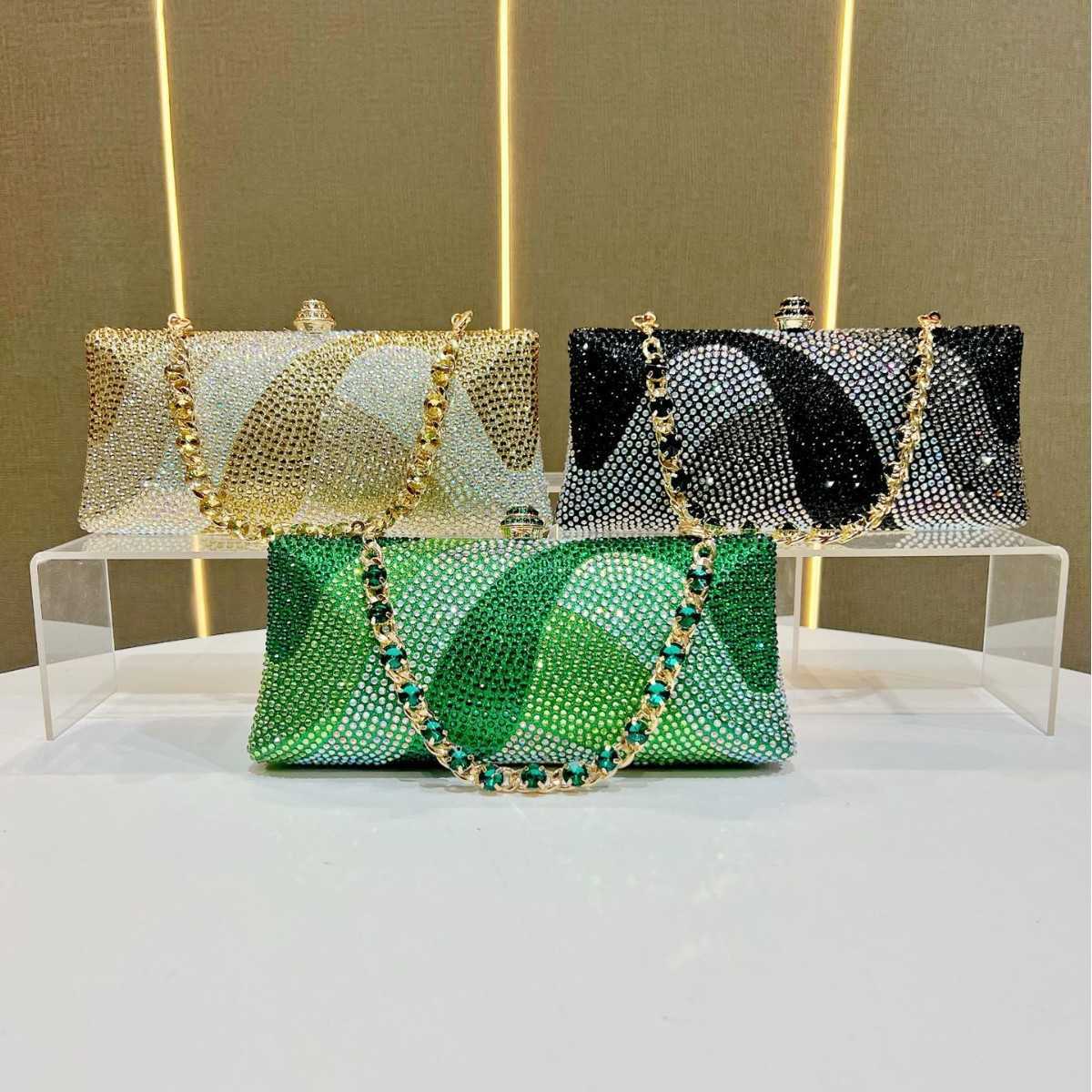 New Womens Shiny Luxurious Full Diamond Bag Wedding Bridesmaid Bag Party Bag Rhinestone Shiny Evening Bag Chain Bag