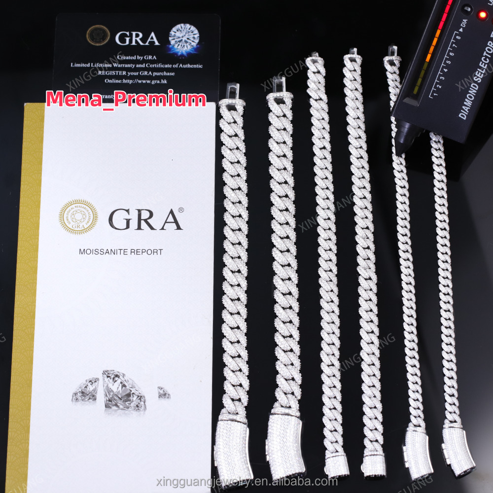 Hot Sale High Quality Hip Hop Necklace Bracelet Moissanite Cuban Chain 6/9/13MM Silver Iced Out VVS1 Moissanite Cuban Link Chain